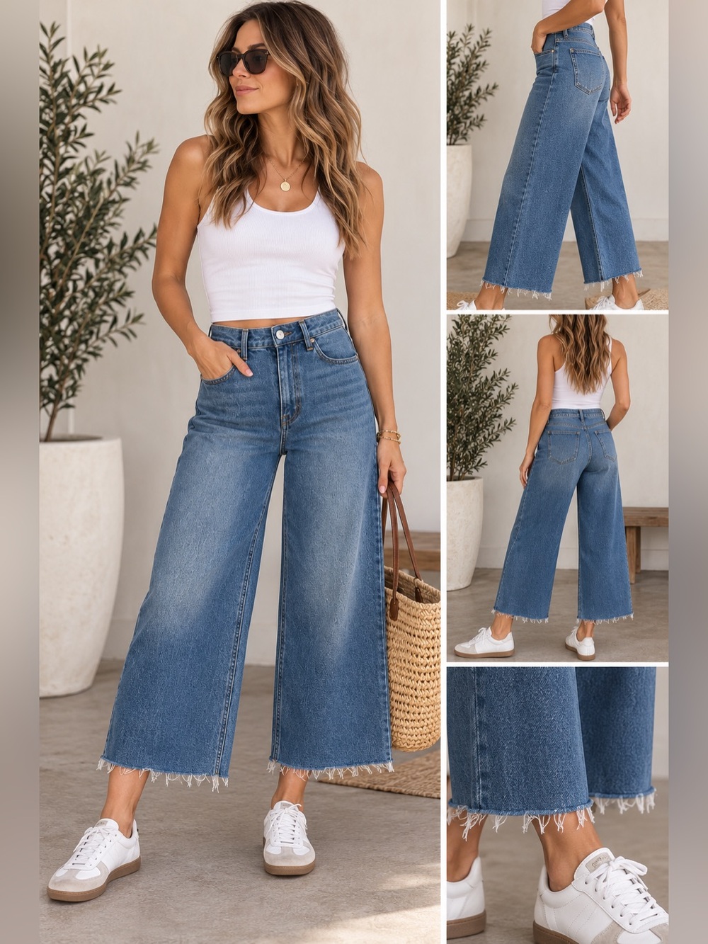 NWT VIGOSS Dylan Wide Leg Cropped Jeans 9/29 Medium Wash Raw Hem high rise